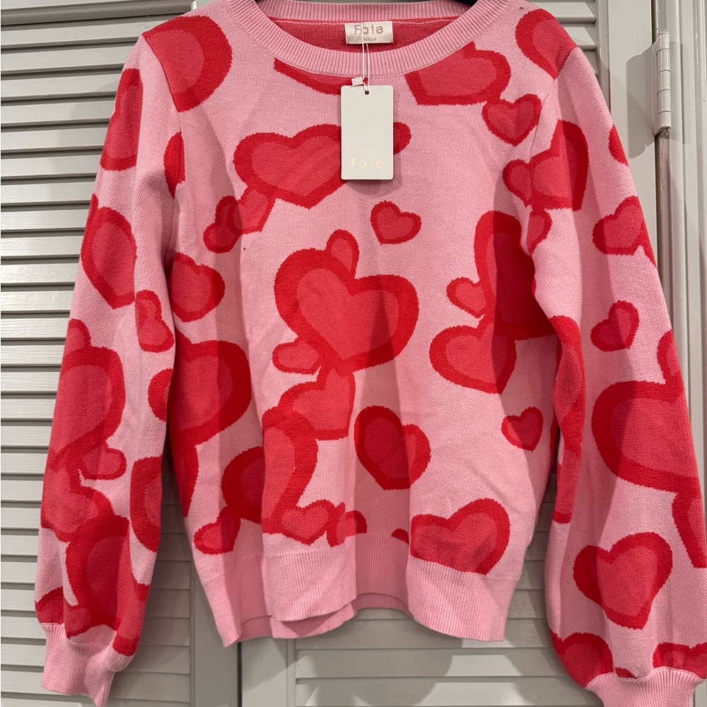Fate Pink and Red Heart Sweater